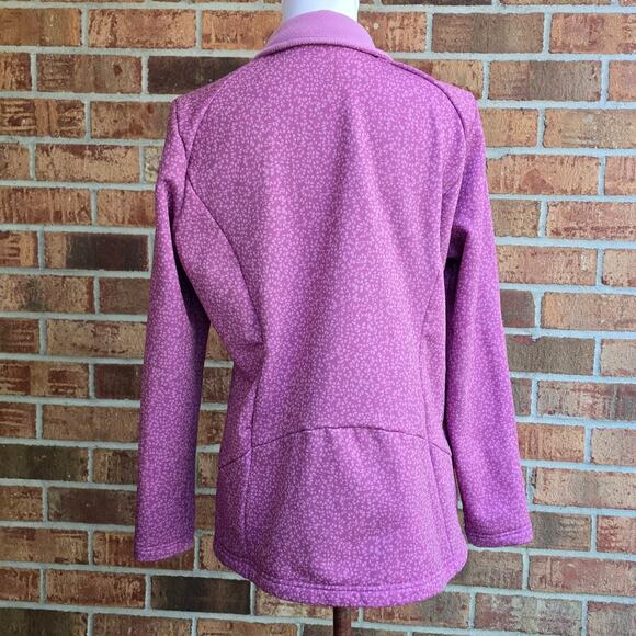 Pink Fleece Full Zip Jacket LL Bean Size L Floral Print Pockets Soft Shell - Picture 3 of 9